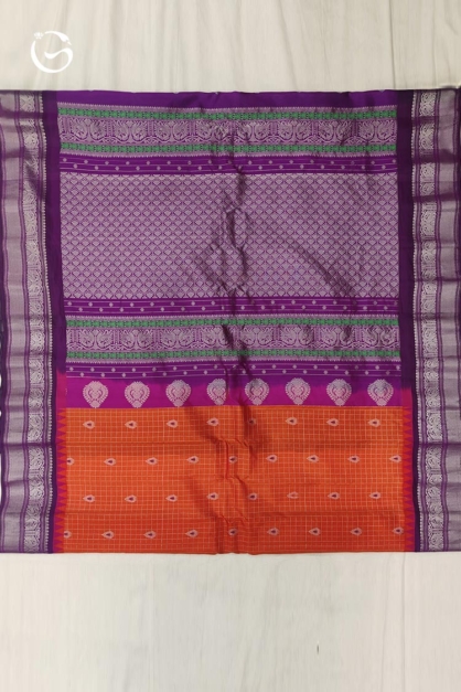 Gadwal Pure Pattu Bari Buta Orange Saree