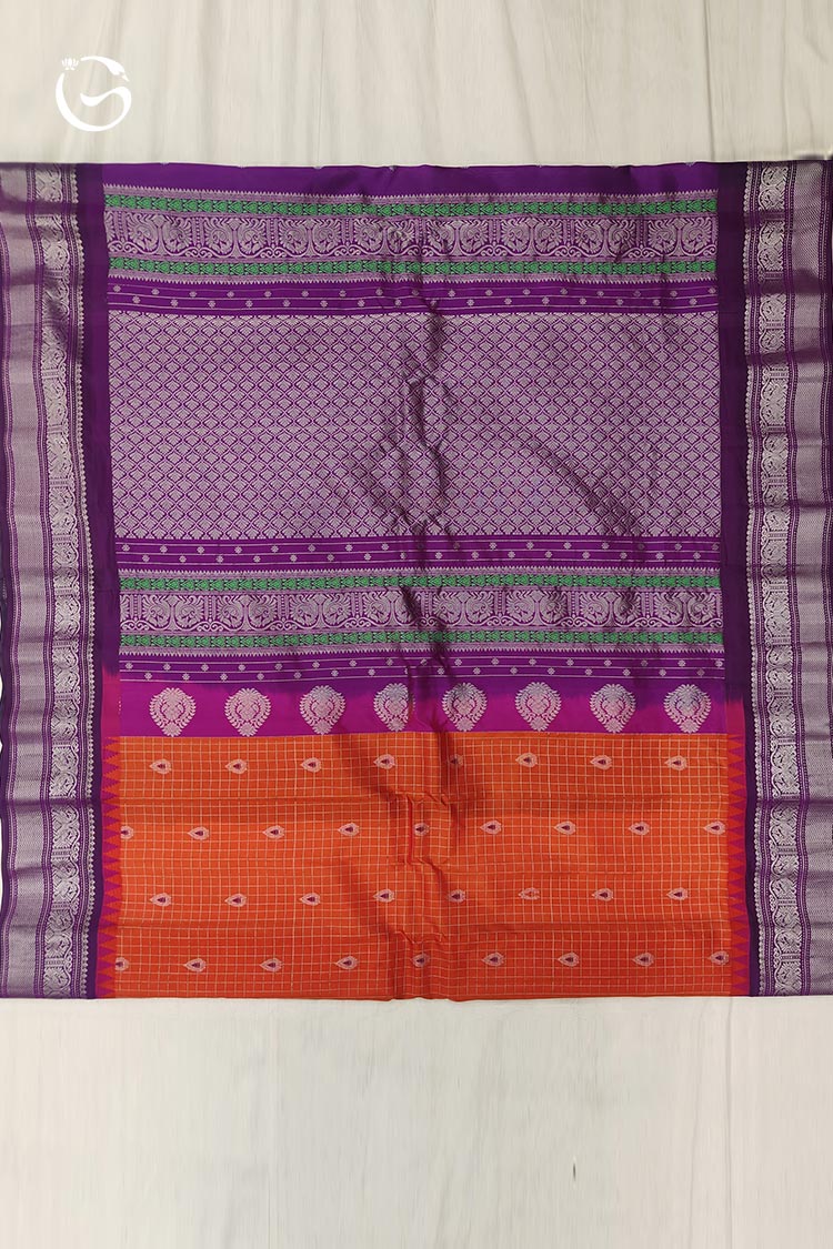 Gadwal Pure Pattu Bari Buta Orange Saree