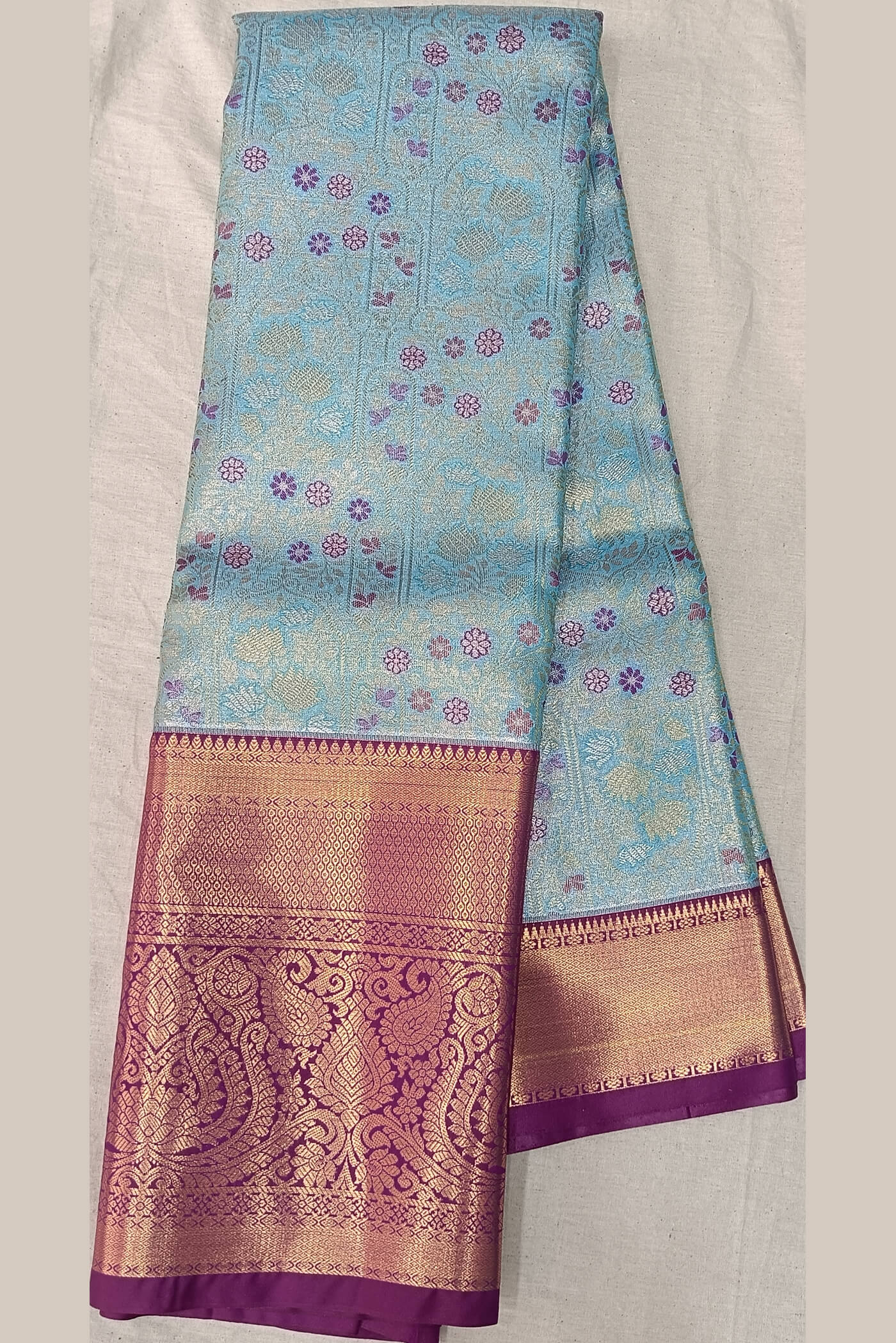 Blue Maroon Gold Gadwal Kanchi-Pattu Brocade Saree