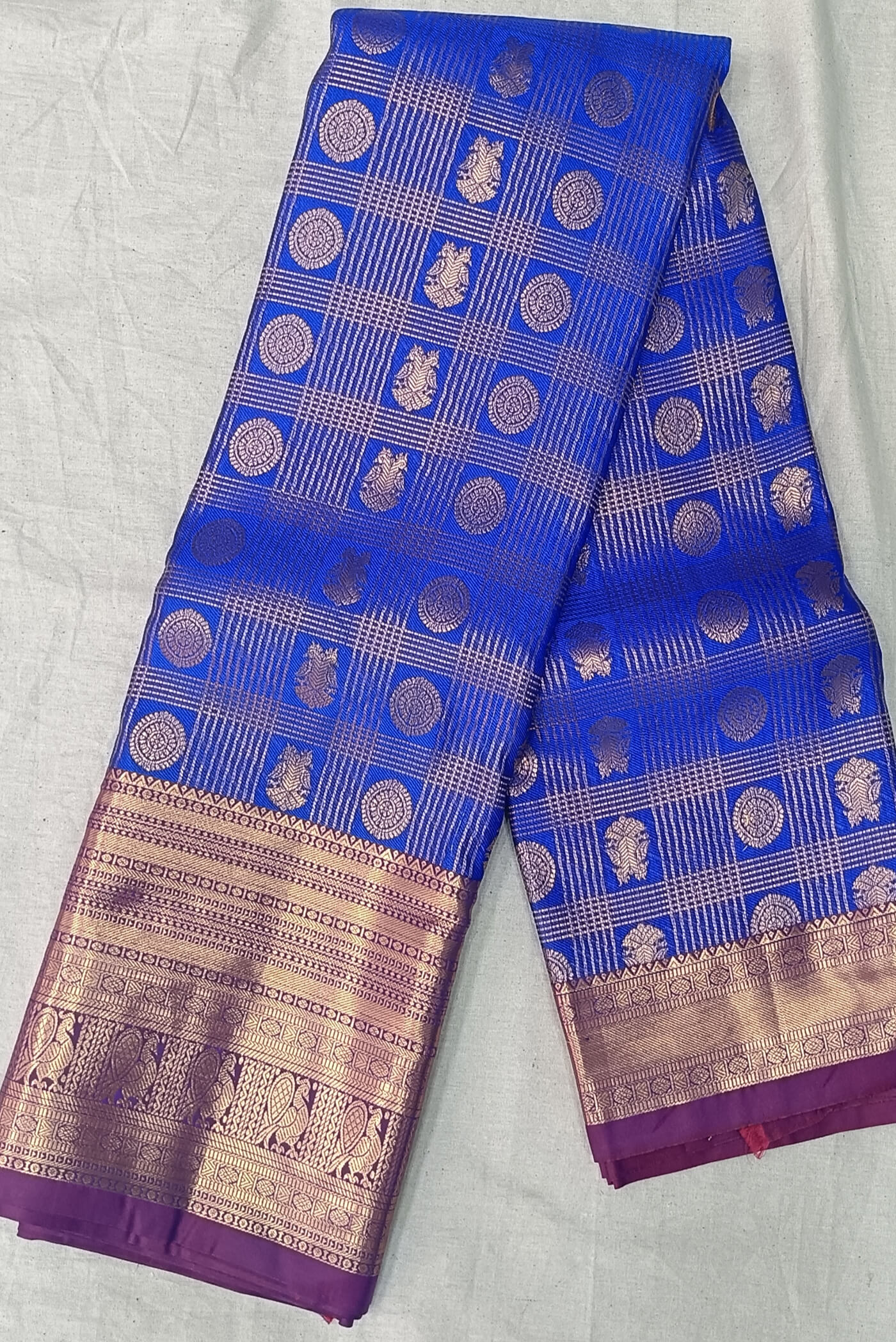 Blue gold maroon Gadwal Kanchi-Pattu Brocade saree