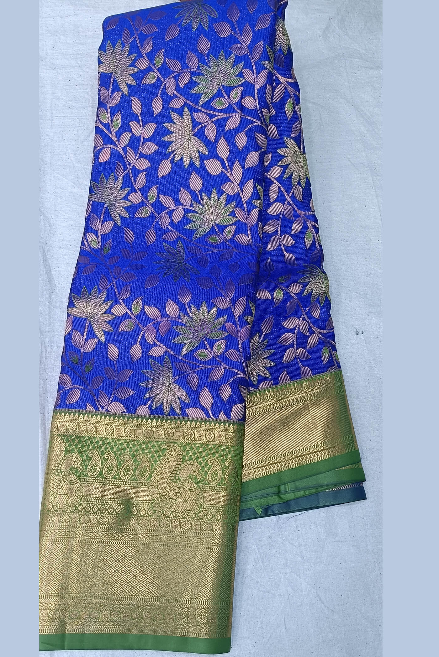 Blue Green Gold Gadwal Kanchi-Pattu Brocade saree
