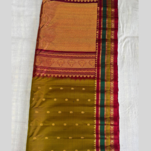 Mehendi green buta all over the saree red border Gadwal pure silk saree