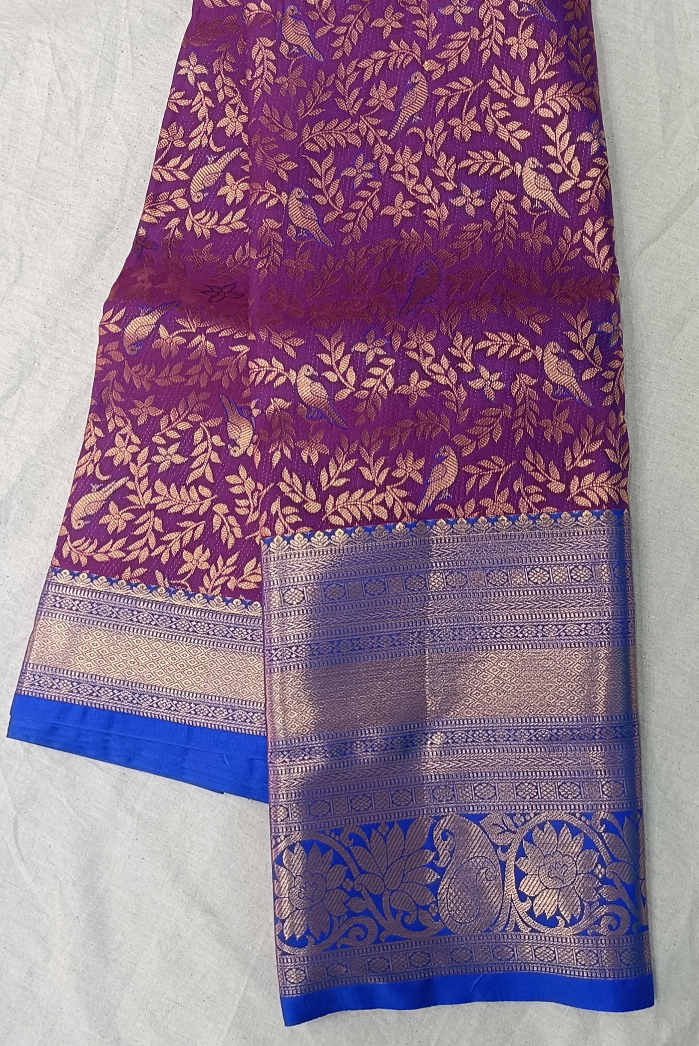 Purple Blue Gadwal Kanchi Pattu Brocade saree