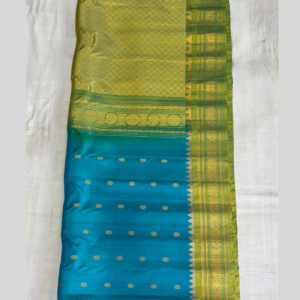 Blue Green temple border gold Jari Gadwal silk saree
