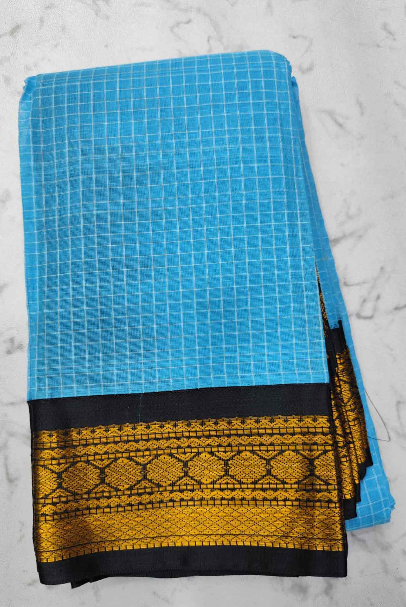 gadwal light weight summer cottons sarees - blue