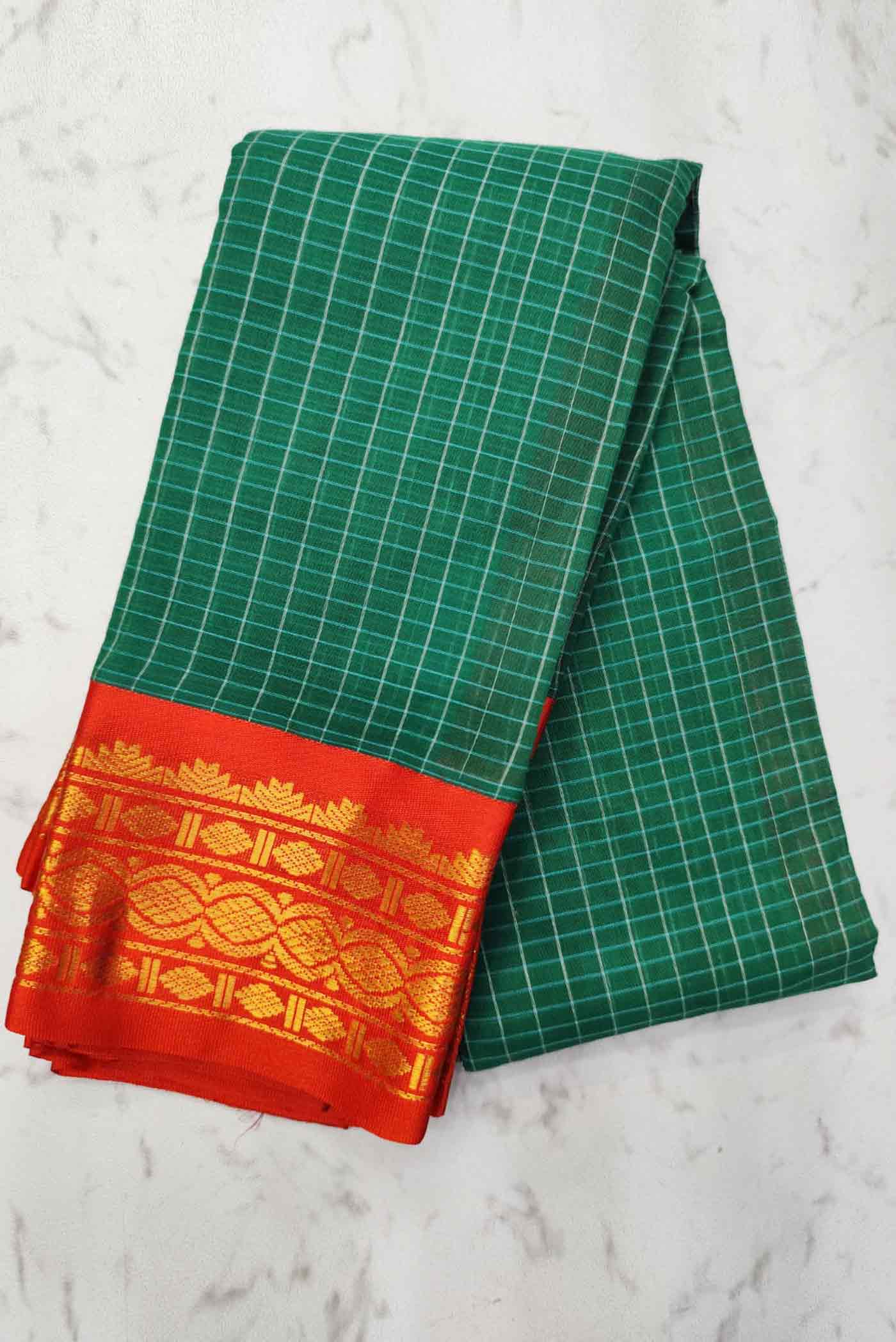 gadwal light weight summer cottons sarees Green