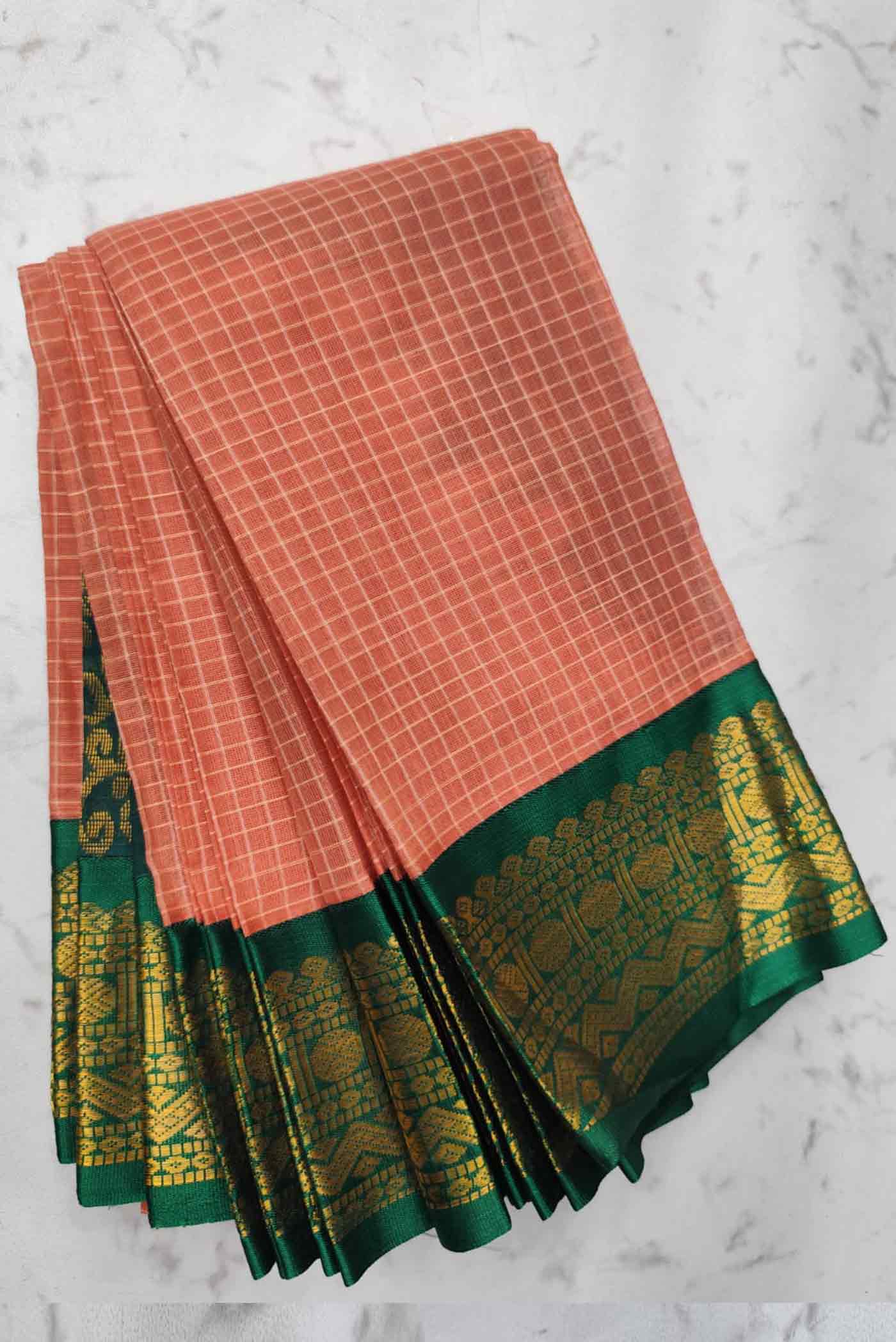 gadwal light weight summer cottons sarees Reddish-Orange