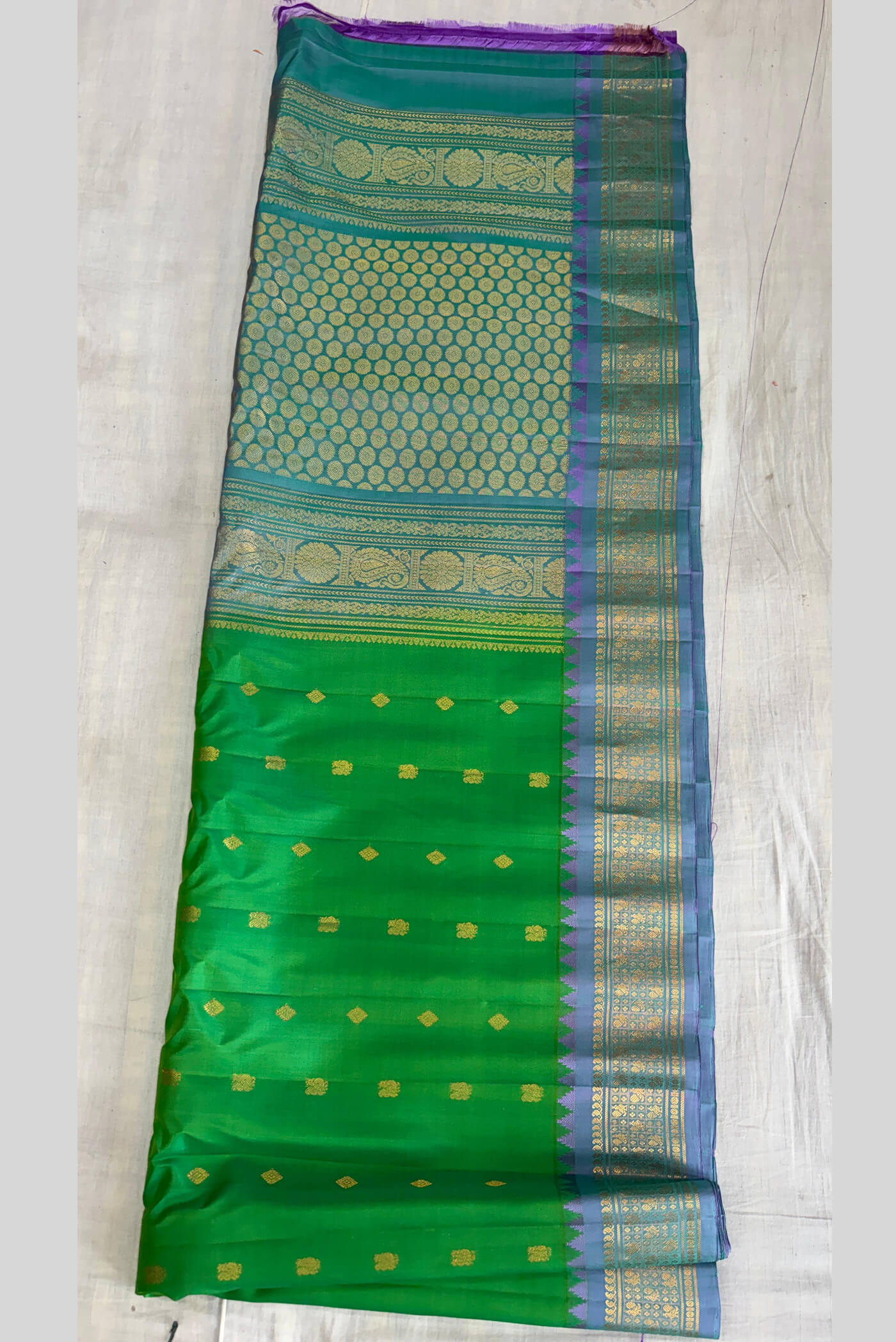 Green Buta Gold Jari Gadwal pure silk saree