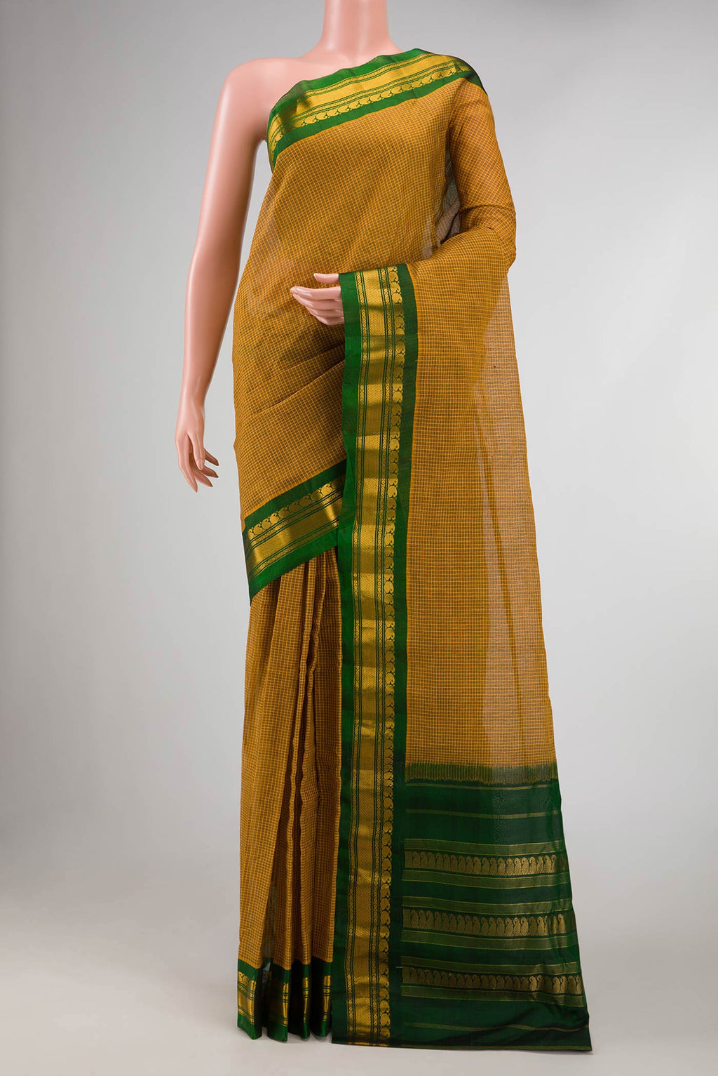 Cotton Sandle green gadwal cotton saree