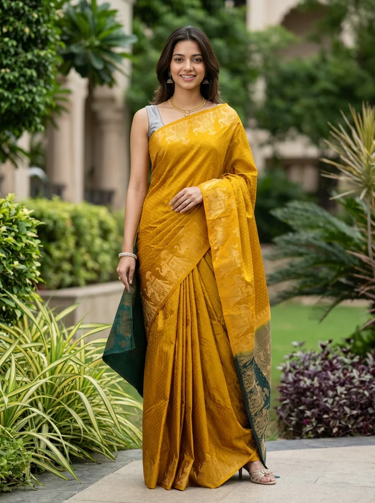 semi gadwal saree mustard yellow