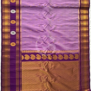 Gadwal Lavender Jari buttas with Purple butta gap border handloom silk saree
