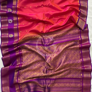 Gadwal Pink Magenta butta with Purple border gap butta border handloom silk saree