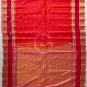 Gadwal Red butta with self butta gap border handloom silk saree