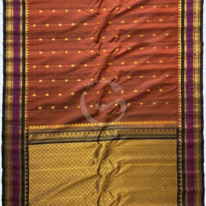 Gadwal Terrakota brown Gold Jari with gap border handloom silk saree