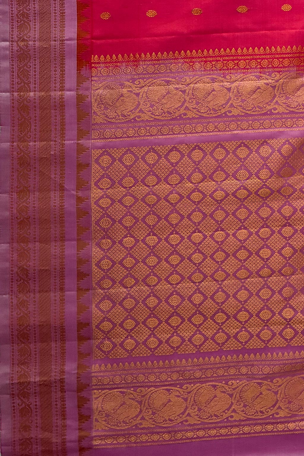 gadwal babypink maganta butas light purple border big pallu handloom silk saree
