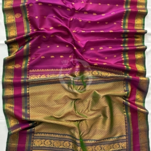 Gadwal pink purple, Golden Jari buttas with self gap butta border handloom silk saree