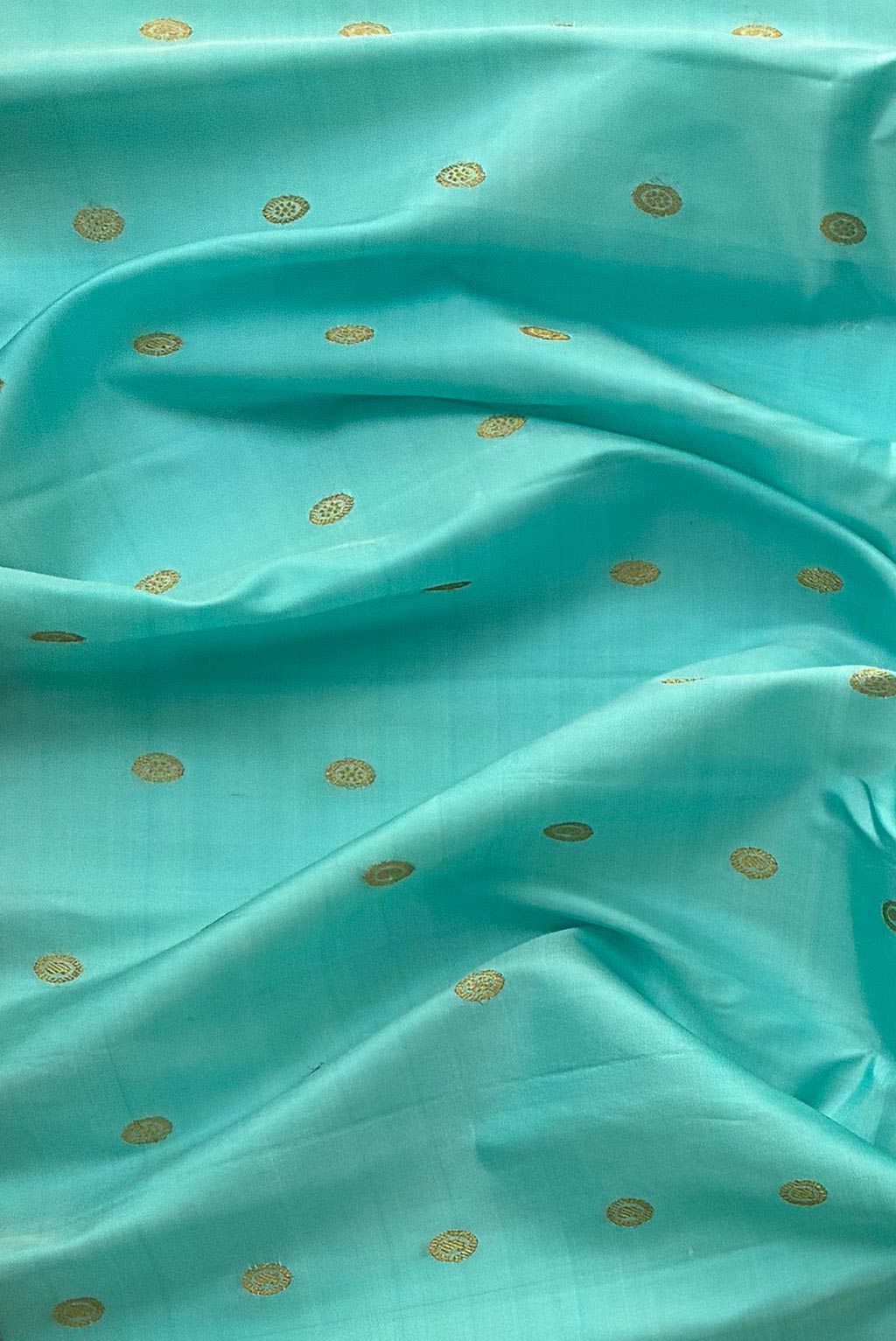 Gadwal small border cyan green, orange border silk saree