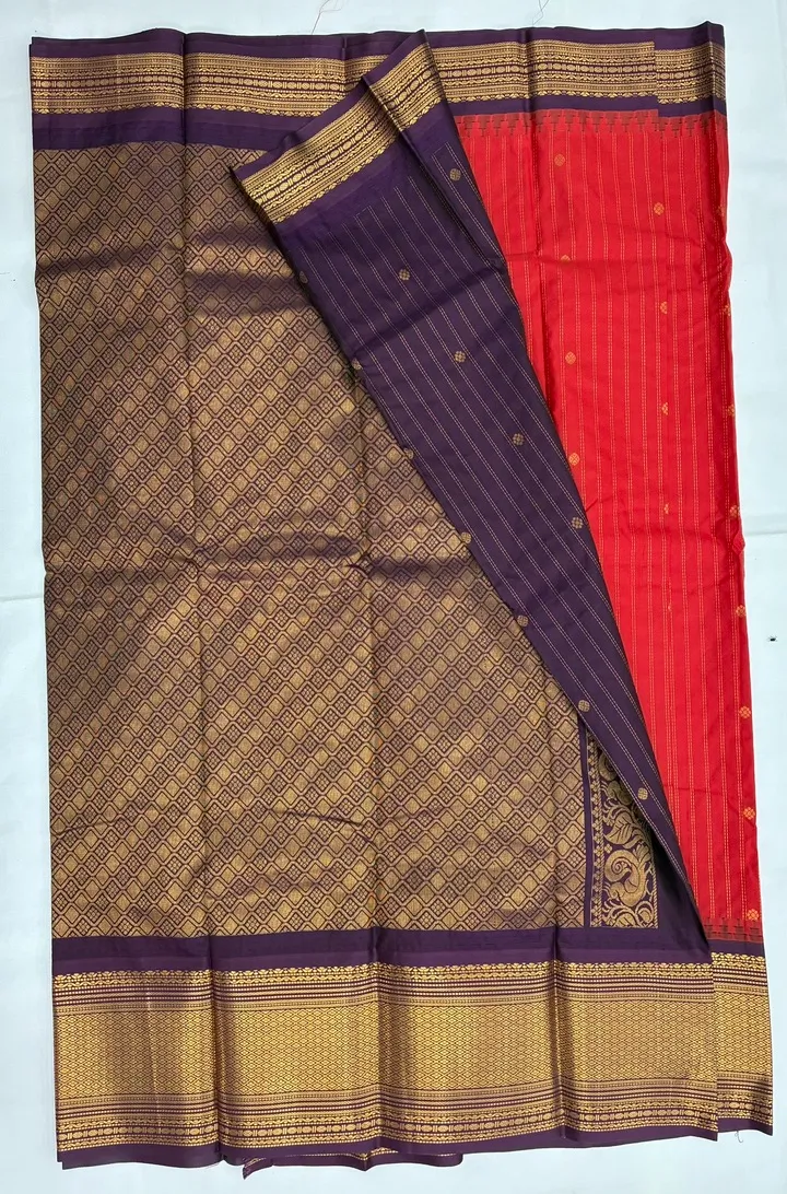 Gadwal Semi Saree Checks Butas Rich Pallu and Border Red and Purple