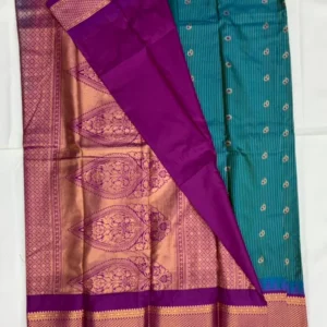 Gadwal Semi Silk Saree Checks Butas Rich Pallu and Border Geeen and Purple