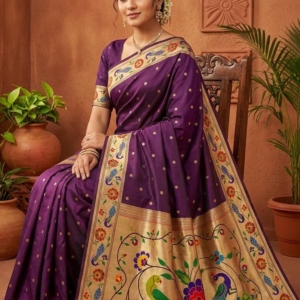 Gadwal Paithani Purple with Gold Border Pure Thread works