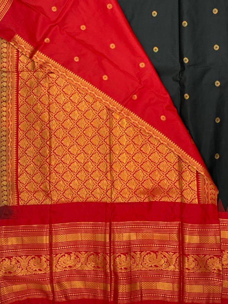 Gadwal Semi Black Saree with red big border