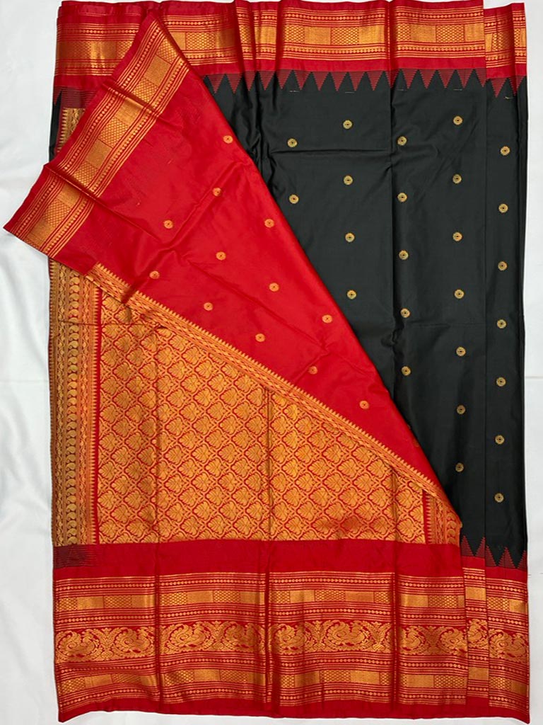 Gadwal Semi Black Saree with red big border