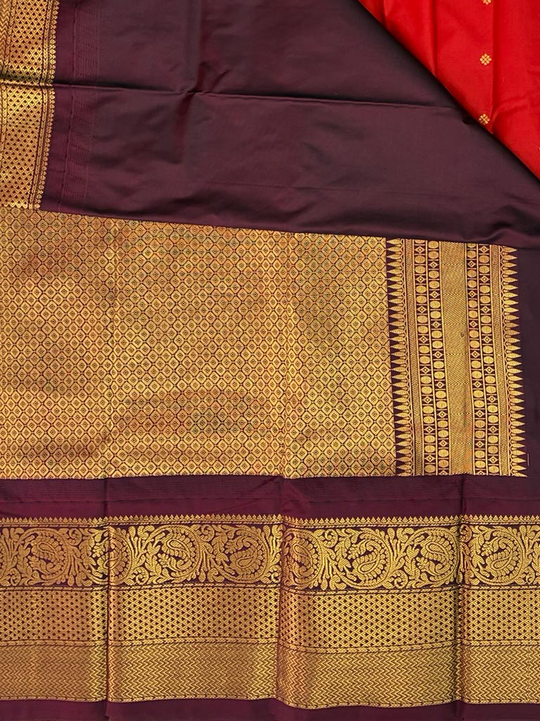 Gadwal Semi Black Saree with Red & maroon border