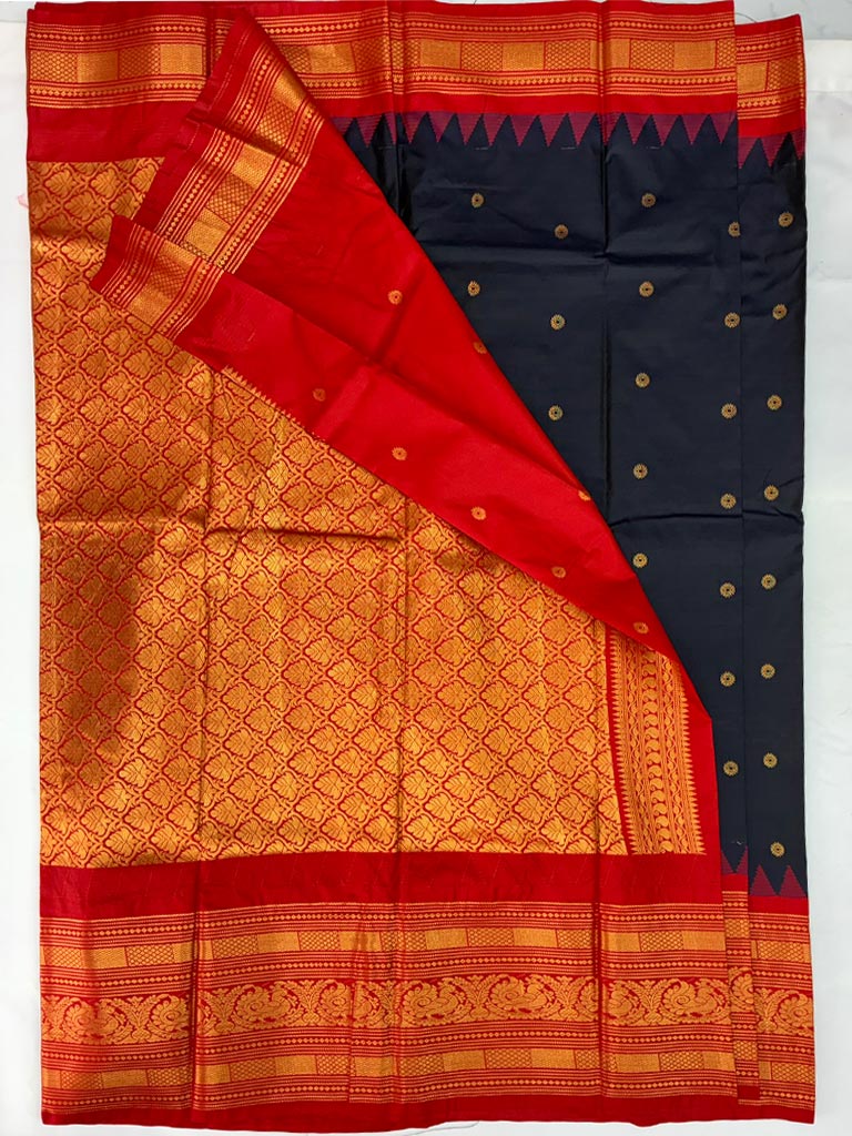 Gadwal Semi Saree Dark Blue and Red Rich Pallu