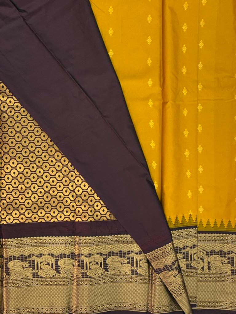 Gadwal Semi Saree Golden Yellow and Yellow Rich Pallu