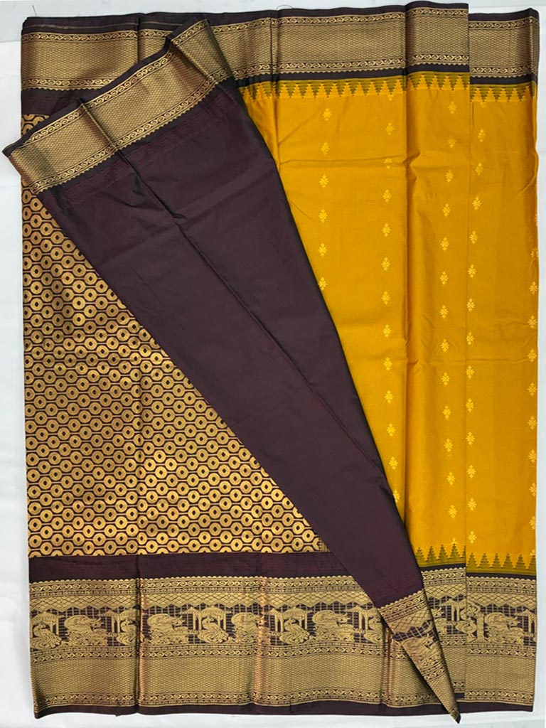 Gadwal Semi Saree Golden Yellow and Yellow Rich Pallu