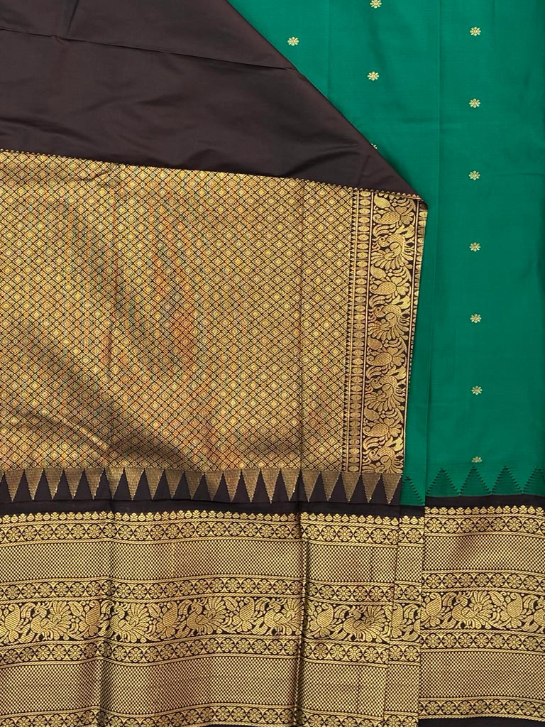 Gadwal Semi Saree Green and Coffee Brown Rich Pallu