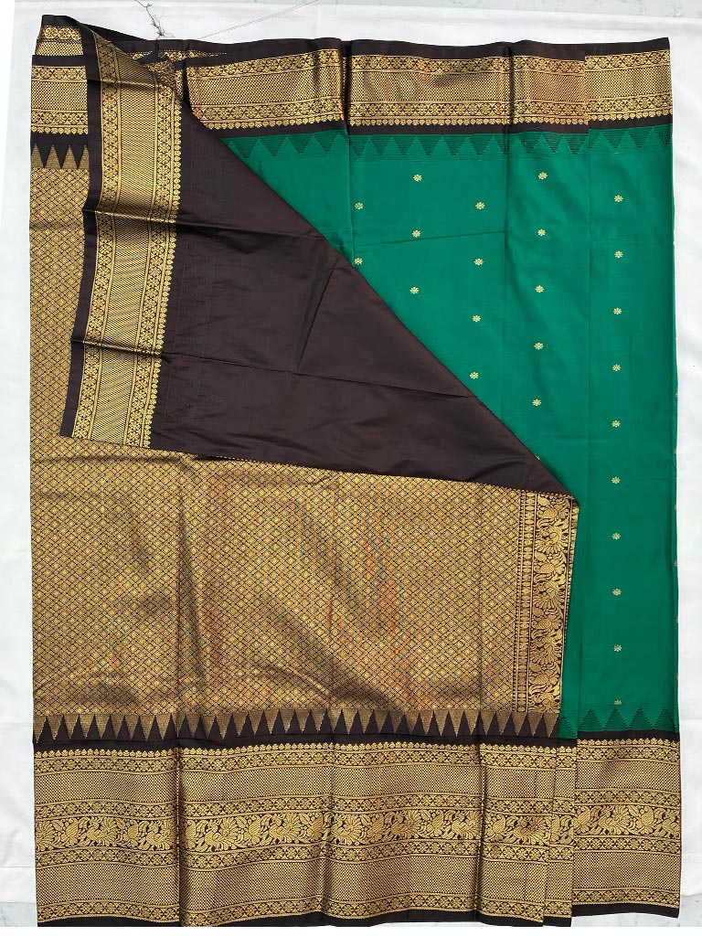 Gadwal Semi Saree Green and Coffee Brown Rich Pallu
