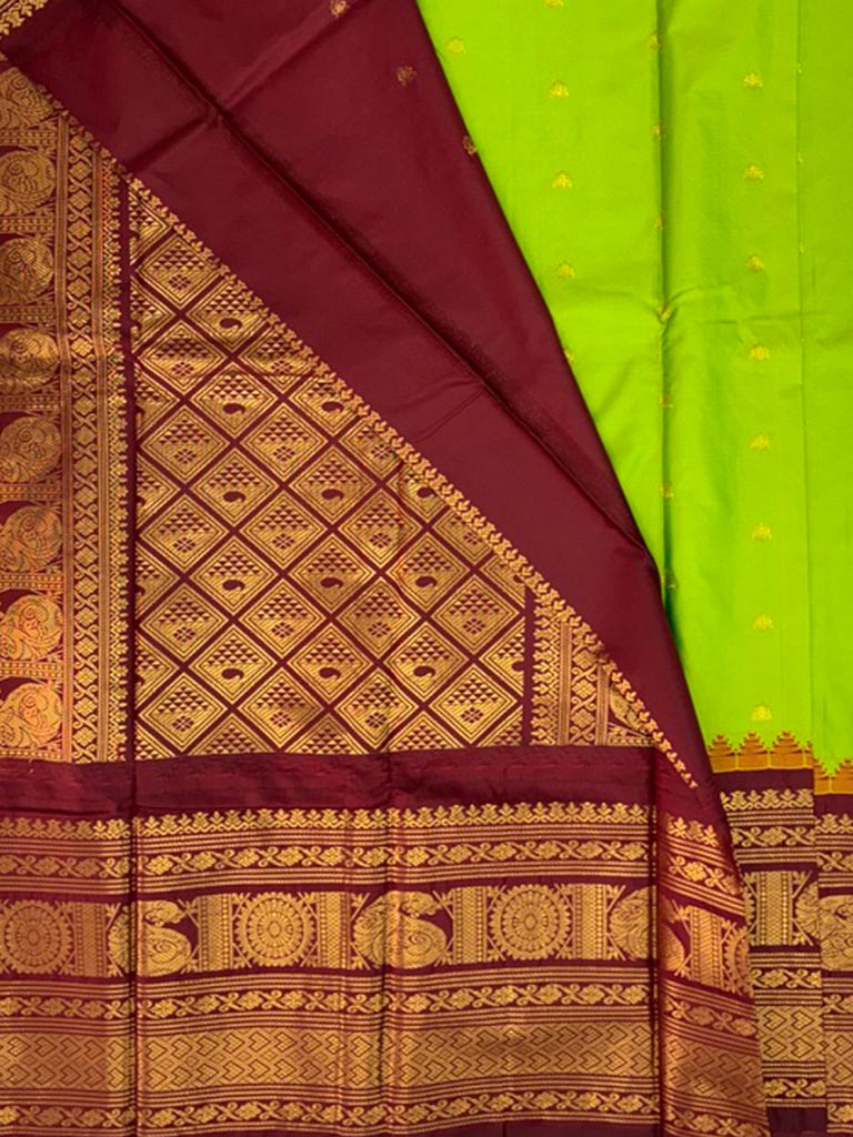 Gadwal Semi Saree Green and brown Rich Pallu