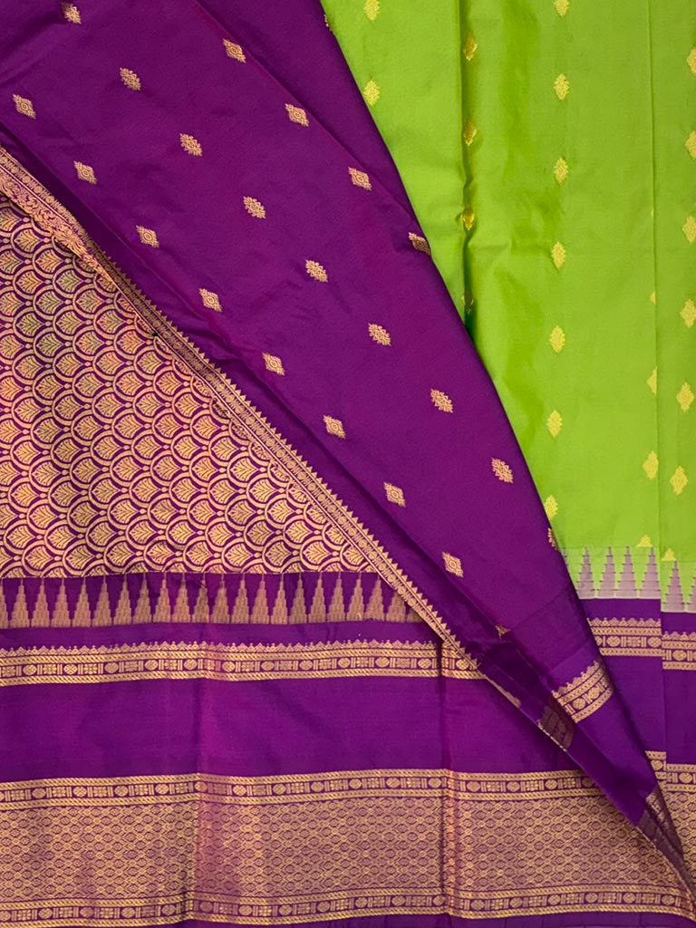 Gadwal Semi Saree Green and Purple Rich Pallu