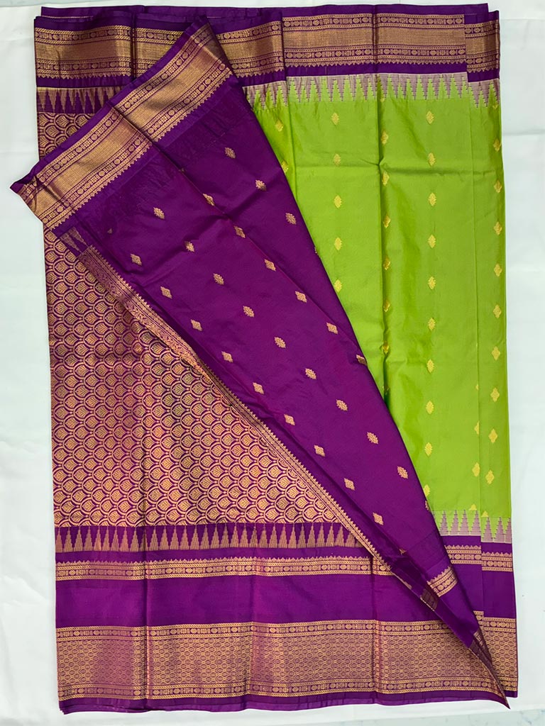 Gadwal Semi Saree Green and Purple Rich Pallu