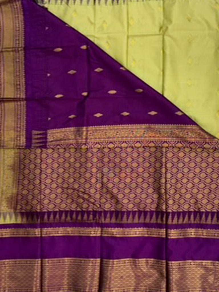 Gadwal Semi Saree Pista Green and Purple Rich Pallu