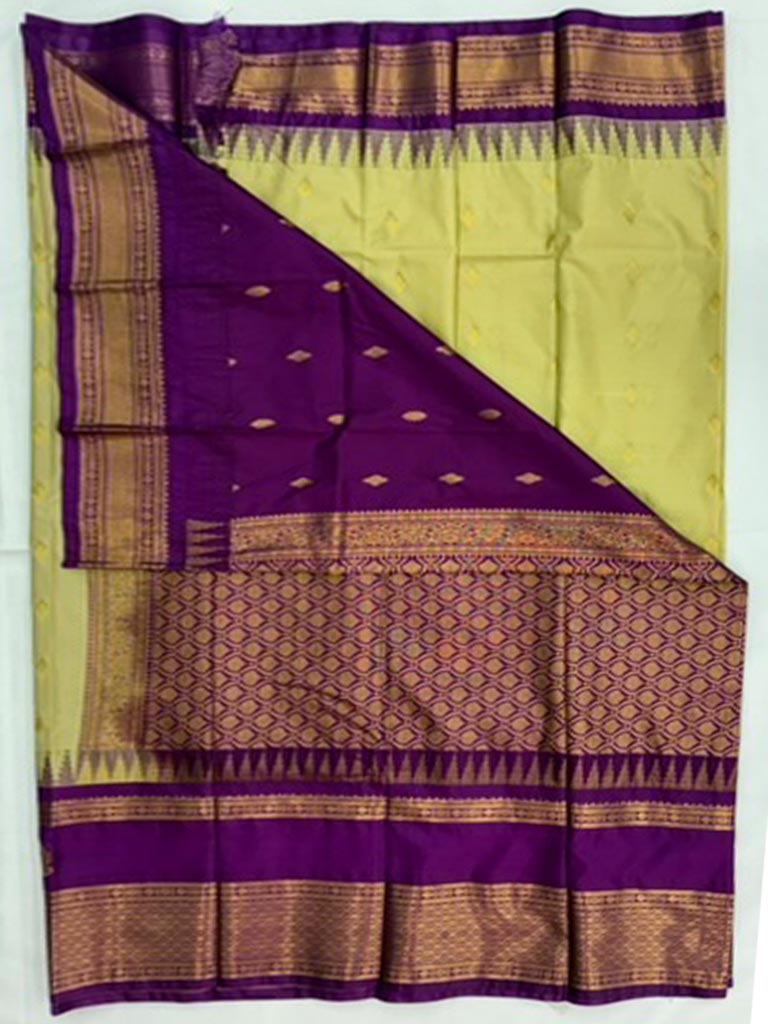 Gadwal Semi Saree Pista Green and Purple Rich Pallu