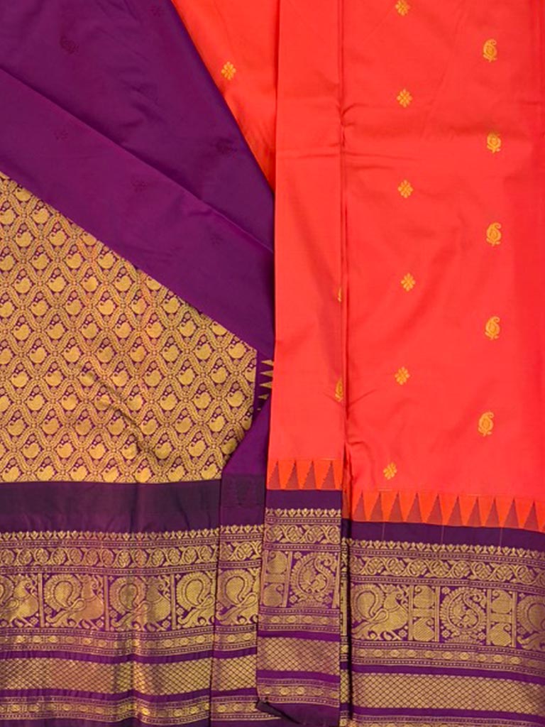 Gadwal Semi Saree Red and Purple Rich Pallu