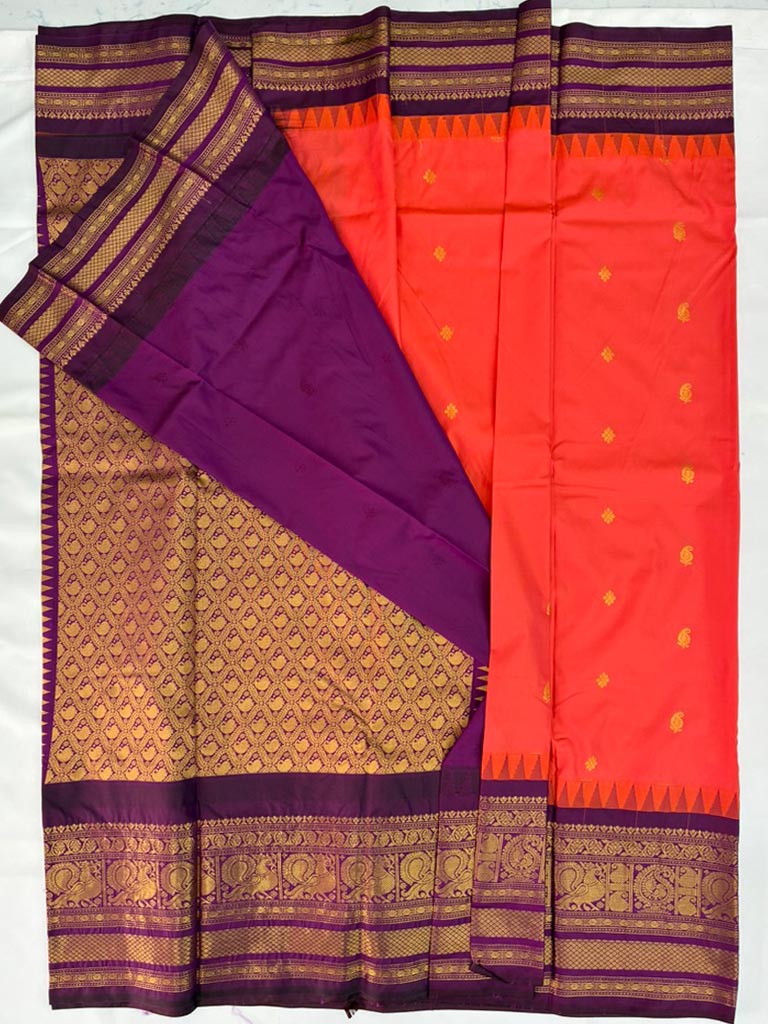 Gadwal Semi Saree Red and Purple Rich Pallu