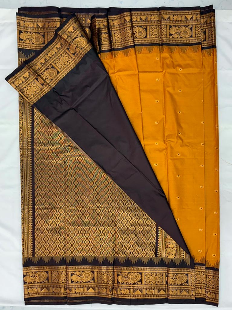 Gadwal Semi Saree Rust Orange and Coffee Brown Rich Pallu