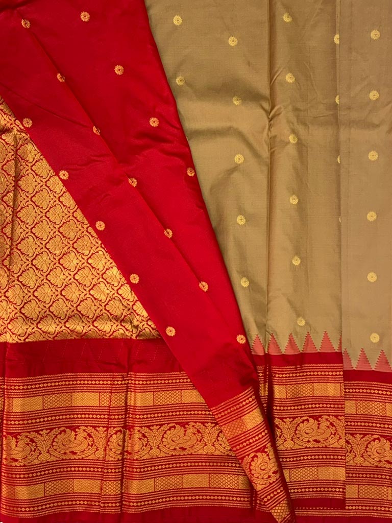 Gadwal Semi Saree Sandle and Red Rich Pallu