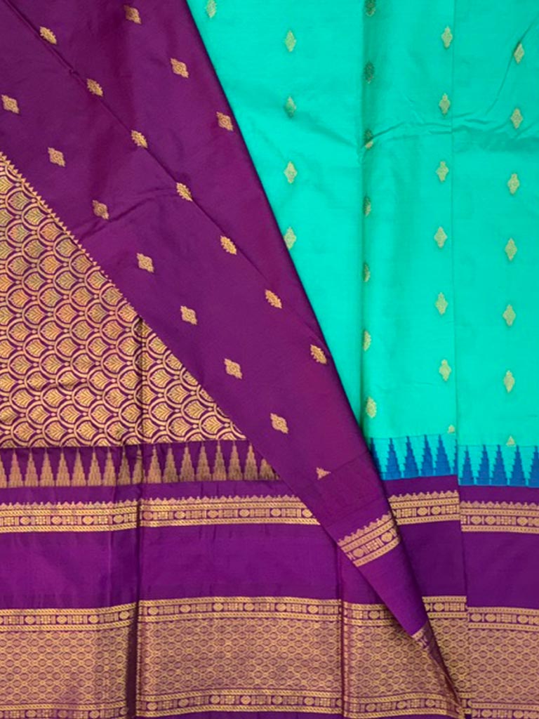 Gadwal Semi Saree Sea Green and Purple Rich Pallu