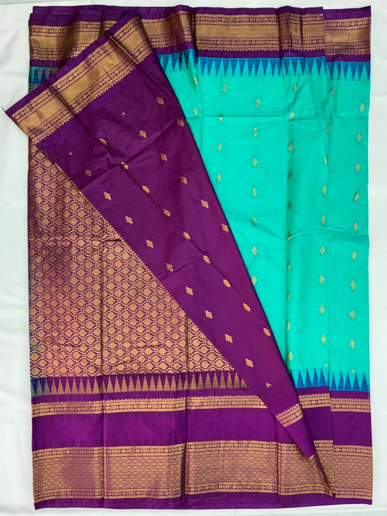 Gadwal Semi Saree Sea Green and Purple Rich Pallu