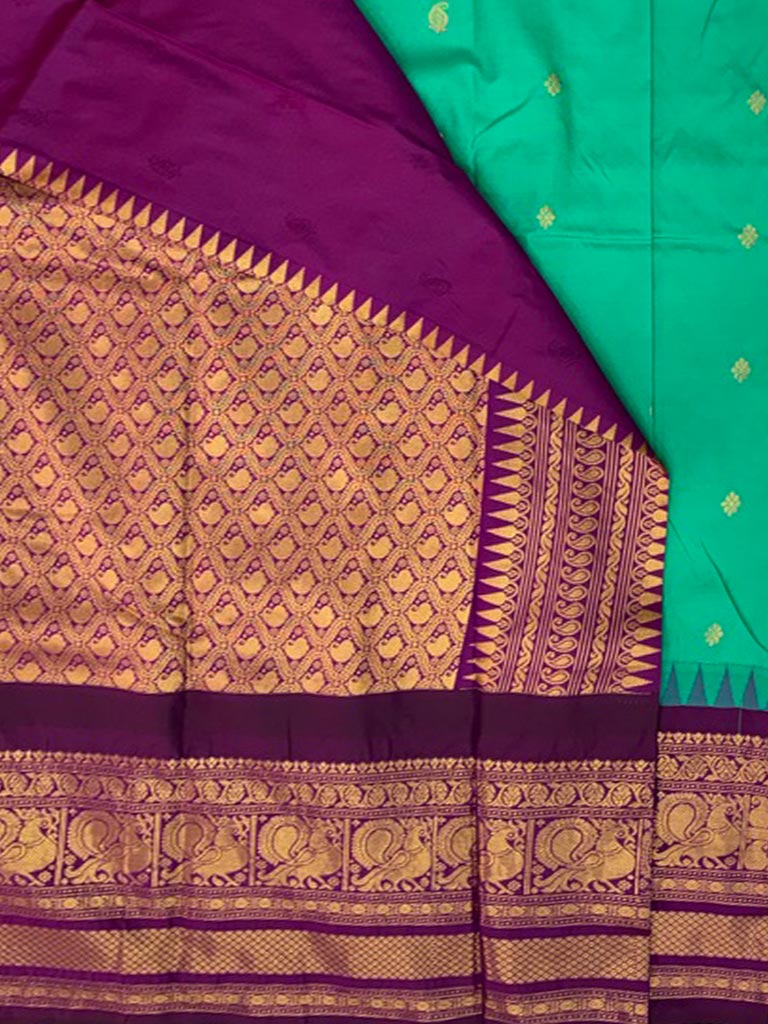 Gadwal Semi Saree Sea Green and Purple Rich Pallu