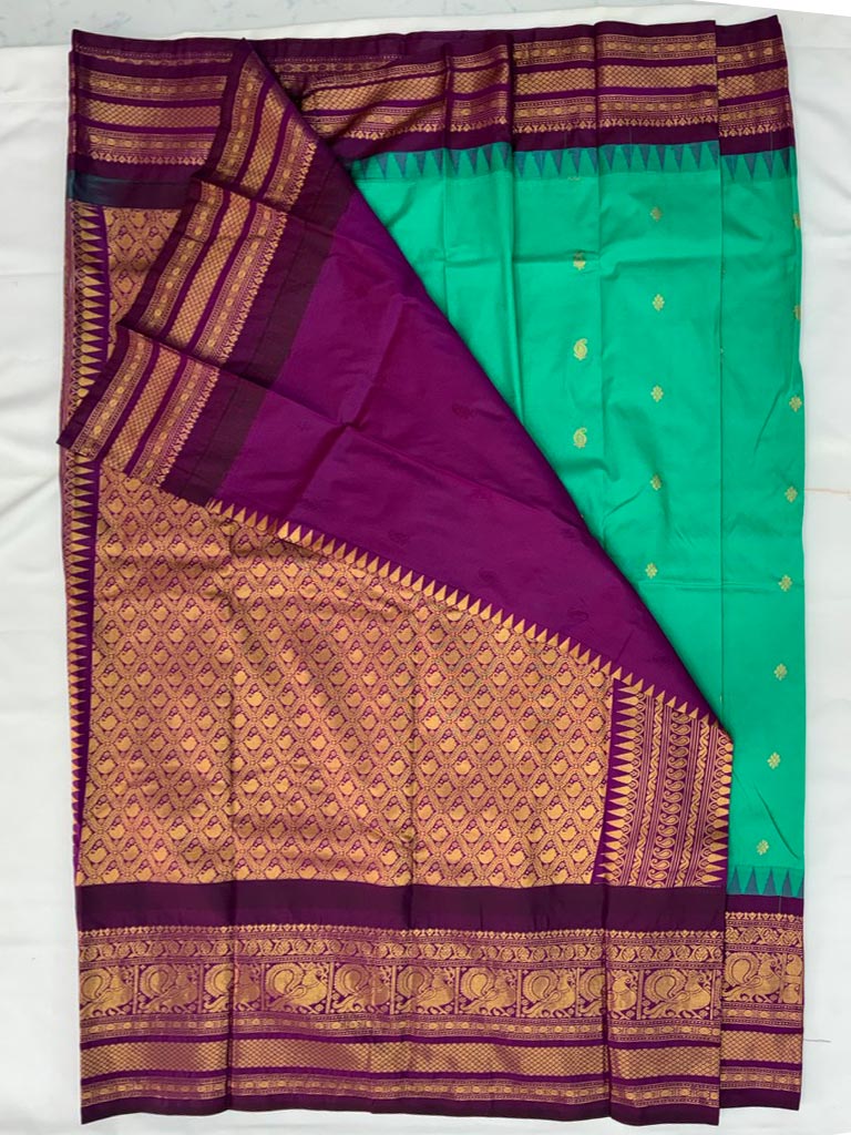 Gadwal Semi Saree Sea Green and Purple Rich Pallu