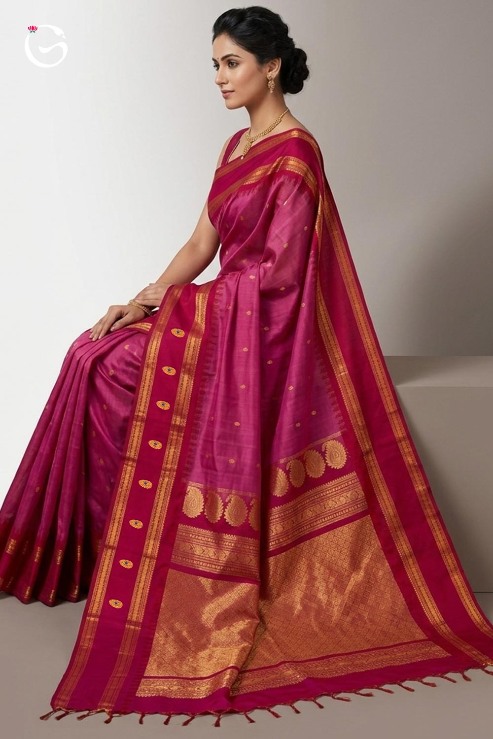 Gadwal Pure Pink Butta body with Red small butta border handloom silk saree